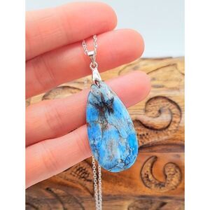 Blue Apatite Necklace Natural Gemstone Crystal Pendant